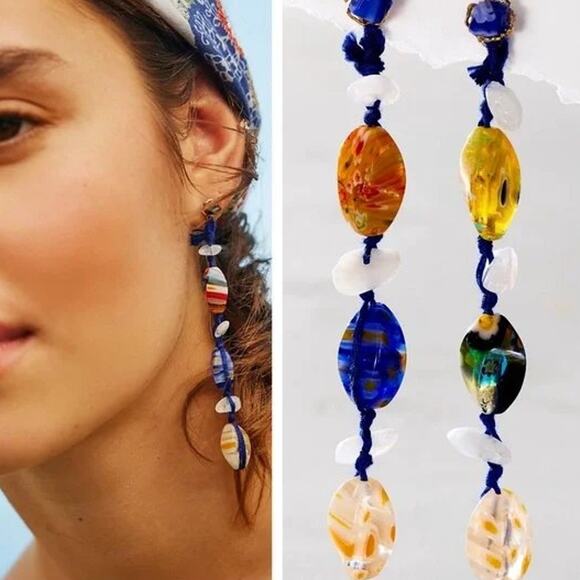 Free People Ariana Ost Voyage Dangle Earrings Artisanal Beaded Crystal Glass - Picture 6 of 8